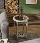 COSIEST Set of 2 Modern Round End Table, 2-Tier Glass Side Table with Glass Tabletop, Wood Accent Table with Storage Shelf for Living Room, Bedroom by CozyNest Decor