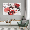 Japanese Red Geisha Tapestry Asian Cherry Blossom Traditional Kimono Folk Tapestries Home Decor for Living Room Bedroom Apartment Farmhouse Dorm 90"x60" by CozyNest Decor