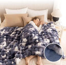 Cozy Faux Fur Throw Blanket for Bed Warm Fuzzy Throw Blanket, Soft Plush Thick Bubble Blankets for Bedroom and Living Room, Furry Luxury Blanket, 90 x 90,Tie-Dye Blue by CozyNest Decor