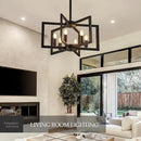 Modern Farmhouse Black Chandeliers for Dining Room, 6-Light Industrial Metal Chandeliers Geometric Pendant Lights Kitchen Island for Entryway Stairway Foyer Hallway