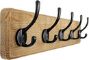 Dseap Coat Rack Wall: Patented, Heavy-Duty, 17.4" Long 5-Double-Hooks Wooden Wall Mounted Coat Rack Coat Hanger Hook Rail for Winter Coats Hat Jacket Clothing, Weathered Brown