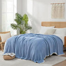 Snuggle Sac Blue Waffle Bedding Blankets Queen Size 90x90 inches, Reversible Microfiber Fluffy Fuzzy Soft Throw Cozy Knit Blanket for Women Mothers Birthday Gifts by CozyNest Decor