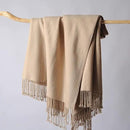 CUDDLE DREAMS Silk Throw Blanket with Hand-Knotted Fringe, Natural, Soft & Breathable (Taupe) by CozyNest Decor