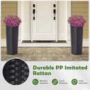 IDZO All Weather Wicker Planters for Outdoor Plants Set of 2, 24 inch Tall Black Planter for Front Porch, Patio, Balcony, Indoor Usage - Round Rattan Flower Pots by CozyNest Decor