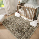 Washable 5x7 Area Rugs for Living Room, Boho Non-Slip Silicone Backing Rugs for Bedroom Dining Room Nursery Office, 0.3" Neutral Oriental Throw Carpet with 0.16" Cushioning Pad, Flaxen/Multi by TinyTreasures Baby Boutique