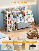 Kids Bookshelf and Toy Storage, Large 3 Tier Book Shelf for Kids Rooms, Sling Baby Bookcase with Stuffed Animal Storage, Toddler Montessori Bookshelf for Nursery, Playroom, Kindergarten by TinyTreasures Baby Boutique