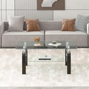 Glass Coffee Table Rectangle Living Room Center Table, with Tempered Glass Tabletop Black Metal Leg,for Living Room and Office (Dou-Clear Glass) by CozyNest Decor