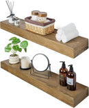 Floating Shelves 24 inch for Wall Set of 2,3 inch Thick Pine Wood Wall Mount Shelf for Kitchen Living Room Bedroom Bathroom,8" D x 24" L x 3" H-Drak Walnut by CozyNest Decor