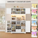 FINETONES 71" Pantry Cabinet with 7-Color LED Light and Charging Station, Kitchen Pantry Cabinet with Microwave Stand, Kitchen Hutch Food Storage Cabinet with Outlet and Wine Racks, White by CozyNest Decor