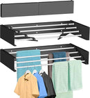 FOCHIER F Laundry Drying Rack Wall Mounted Clothes Drying Rack Collapsible with 5 Aluminum Rods and Drilling Template Long Screwdriver Bit 60 lbs Capacity (Black, 23.6“) by CozyNest Decor