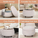 COLAMY Fabric Round Storage Ottoman with Reversible Tray Lid – Multi-Functional Footrest, Hidden Storage, Sturdy & Stylish Small Coffee Table for Living Room, Bedroom, or Entryway(Beige) by CozyNest Decor