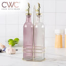 COOK WITH COLOR Glass Olive Oil Bottle Dispenser - 2 Pack- 17oz Oil and Vinegar Cruet - Olive Oil Carafe Decanter for Kitchen by CozyNest Decor