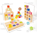Wooden Building Blocks Set for Kids, 36 PCS Rainbow Acrylic Gem Cubes Blocks - 3 Wood House, Montessori Stacking Toy for Toddlers, Educational STEM Birthday Toys for Boys Girls 3-6 by TinyTreasures Baby Boutique