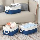 Bidtakay Small Storage Baskets for Shelves 3 Pack Fabric Storage Bins for Organizing Linen Collapsible Organizer for Closet-White&Blue by TinyTreasures Baby Boutique