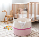 OrganiHaus Boho Woven Basket for Blankets and Laundry, Decorative Large Storage Bin for Living Room, Nursery Basket for Toys & Clothes, Soft Cotton Rope with Handles 20x13 inches - Striped Pink by TinyTreasures Baby Boutique