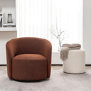 KINWELL 34" Boucle Swivel Barrel Chair with 18" Round Ottoman Set, Fully Assembled Set of Sherpa Accent Chair and Footrest, Modern Comfy Armchair and Footstool for Living Room and Bedroom, Brown by CozyNest Decor