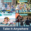 ZAZE Picnic Blankets Beach Blanket, 80''x80'' Extra Large Thick 3-Layers, Sandproof Machine Washable Waterproof Foldable Oversized XL Outdoor Mat, for Camping, Park, Travel, Grass(Blue White Stripe) by TinyTreasures Baby Boutique