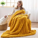 NEWCOSPLAY Faux Fur Twin Blanket Mustard Yellow 3D Ribbed Plush Thick Warm Blanket for Couch Sofa Bed 850GSM (Mustard Yellow Ribbed, Twin(60"x80")) by CozyNest Decor