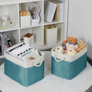 Bidtakay Foldable Storage Bins Set of 2 Tall Cloth Baskets 16" X 11.8" X 11.8" Decorative Organizers for Linen Closet (White & Teal) by TinyTreasures Baby Boutique