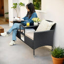 Flamaker Outdoor Furniture Patio Loveseat Wicker 2-Seat with Built-in Table and Cushions Rattan Porch Chairs Bench for Balcony, Lawn, Backyard (Beige) by CozyNest Decor