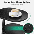 Side Table, Small End Table with Metal Frame, 3-Tier Bedside Tables, Round Side Tables for Living Room Bedroom Couch Bathroom, Oval, Pure Black by CozyNest Decor