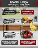 Fruit Basket for Kitchen Counter - 2-Tier Large Capacity Fruit Bowl with Detachable Banana Hanger, Rust-Proof Metal Fruit Holder for Vegetables, Bread, Toiletry,10" D x 10" W x 14" H, Black by CozyNest Decor
