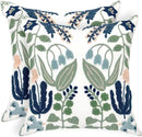 Alysheer Summer Floral Embroidered Decorative Throw Pillow Covers 18"x 18" Set of 2, Farmhouse Navy Blue Flowers Green Leaves Tufted Patterned Cotton Cushion Cases for Couch Bed Living Room Decor by CozyNest Decor