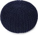 REDEARTH Round Pouf Foot Stool Bean Bag Ottoman - Cable Knitted Cord Boho Pouffe - Poof Accent Bean Bag - Handmade by Artisans for Living Room - Bedroom (19.5"x19.5"x14") - Navy Blue by CozyNest Decor