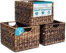 BIRDROCK HOME Woven Storage Shelf Organizer Baskets with Handles - Set of 3 - Abaca Wicker Basket - Pantry Living Room Office Bathroom Shelves Organization - Under Shelf Basket - Handwoven (Espresso) by CozyNest Decor