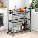 Glass Black Bar Carts for Home with Hanging Wine Rack - Home Bar Serving Cart with 3 Mirrored Shelves, Kitchen Bar Carts, Wine Cart for Entertaining, Club Party. by CozyNest Decor