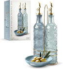 COOK WITH COLOR Glass Olive Oil Bottle Dispenser - 2 Pack- 17oz Oil and Vinegar Cruet - Olive Oil Carafe Decanter for Kitchen by CozyNest Decor