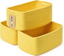 Small Storage Baskets for Organizing | Closet Organizer Bins | Shelf Toy Basket | Woven Rope Baskets | Cube Decorative Box | Shallow Basket | 13x8.5x5.1” | 3 Packs Yellow by TinyTreasures Baby Boutique