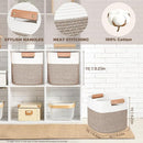 danpinera 11 Inch Storage Baskets, Woven Baskets for Organizing, 3 Pack Storage Cubes for Shelves, Closet, Nursery with Removable Leather Handles, White & Mixed Brown by TinyTreasures Baby Boutique