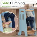 Toddler Tower with a Sliding Door and 3 Adjustable Heights - Complete Toddler Kitchen Stool Helper with Support Feet - Safe Design for 18+ Months to 6-Year-Old Kids - Blue by TinyTreasures Baby Boutique