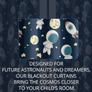 Kids Space Astronaut Planets Rockets Blackout Curtains - 100% Blackout, Thermal Insulated, Noise Reducing, for Kids Room and Nursery, 2 Panels (Astro Buddy Rockets, W52×L84) by TinyTreasures Baby Boutique