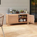 Goplus Patio Storage Cabinet, 2-Door Acacia Wood Storage Container with Faux Marble Top, Outdoor Wooden Sideboard for Deck, Garden, Lawn and Backyard by CozyNest Decor