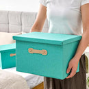 Enzk&Unity Decorative Storage Bins with Lids, Fabric Linen Foldable Storage Box with Handle Home Organizer for Shelf, Closet, Bedroom, Living Room, Office, 3 Packs, Teal by CozyNest Decor