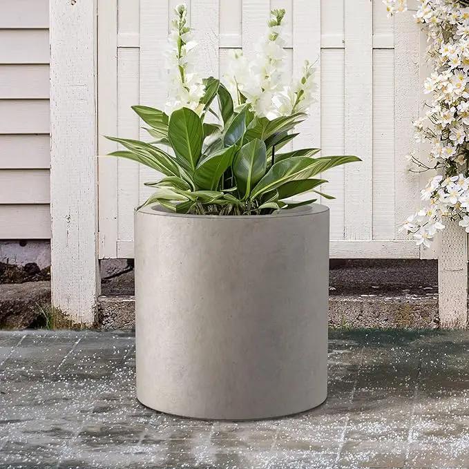 Kante 15.7" Dia Round Concrete Planter, Modern Style Large Cylindrical Plant Pot with Drainage Hole and Rubber Plug for Indoor Outdoor Patio, Weathered Concrete, photo 3 of 8