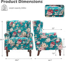 UIXE High Back Floral Accent Chairs Set of 2, Upholstered Armchair in Fabric, Retro Printed Wingback Arm Chair for Living Room, Nailhead Trim Single Sofa Bedroom Reading Seat - Peacock Blue by CozyNest Decor