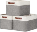 DULLEMELO Storage Baskets for Organizing, Rectangular Fabric Storage Bins Collapsible, Perfect for Shelves, Closets, Empty Gift Baskets (3-Pack Medium-15 inch X 11 inch X 9.5 inch , White&Grey) by TinyTreasures Baby Boutique