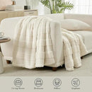 Amélie Home Luxury Striped Faux Fur Throw Blanket for Couch, Embossed Split Fur Cozy Fuzzy Fluffy Luxurious Soft Plush Sofa Chair Bed Gift Blankets for Women Men Wife Friend, 88"x90", Ivory by CozyNest Decor
