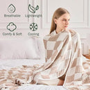EMME Checkered Throw Blanket Cooling Cotton Blanket for Couch Soft Muslin Blankets 50"x60" Lightweight Breathable Cooling Soft All Season Gauze, Light Tan by CozyNest Decor