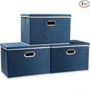 PRANDOM Large Collapsible Storage Bins with Lids [3-Pack] Fabric Foldable Storage Boxes Organizer Containers Baskets Cube with Cover for Home Bedroom Closet Office Royal Blue(17.7x11.8x11.8) by TinyTreasures Baby Boutique
