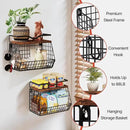 2 Pack Fruit Bowl Hanging Fruit Basket for Kitchen Counter ,Stackable Wire Baskets for Onion Storage and Potato Storage with Wood Lid,Vegetable Fruit Basket with Banana Hooks by CozyNest Decor