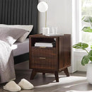 T4TREAM Fluted Nightstand with Charging Station, 18" Modern Side Table, 2 Drawers End Table with Storage, Bedside Table for Bedroom, Living Room, Curved Profile Design, Dark Walnut by CozyNest Decor