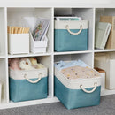 Bidtakay Basket Storage Bins with Handles Fabric Large Storage Baskets for Organizing Set of 3 Collapsible Rectangular Basket for Shelves Closet Organizer 15 X 11 X 9.5 Inches(White&Teal Blue) by TinyTreasures Baby Boutique