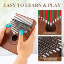 Kalimba Thumb Piano 17 Keys Instrument: Portable Mbira Finger Pianos Musical Gifts for Kids Adults Beginners - Mahogany Wood Handheld Piano with Tune Hammer, Music Book by TinyTreasures Baby Boutique