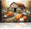 Autumn Pumpkin Barn Framed Wall Art Decor, Moody Fall Decor Rustic Country Landscape Picture Print for Farmhouse Decor,Thanksgiving Decorations Country Canvas Wall Art, Ready to Hang by CozyNest Decor