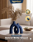 Matte Blue Vase Set - Hug Hollow Donut Aesthetic Ceramic Vases Home Decor, Navy Blue Decor Modern Coastal Decorative Vase for Table Centerpiece Bookshelf Office Entryway Console Fireplace (Navy Blue) by CozyNest Decor