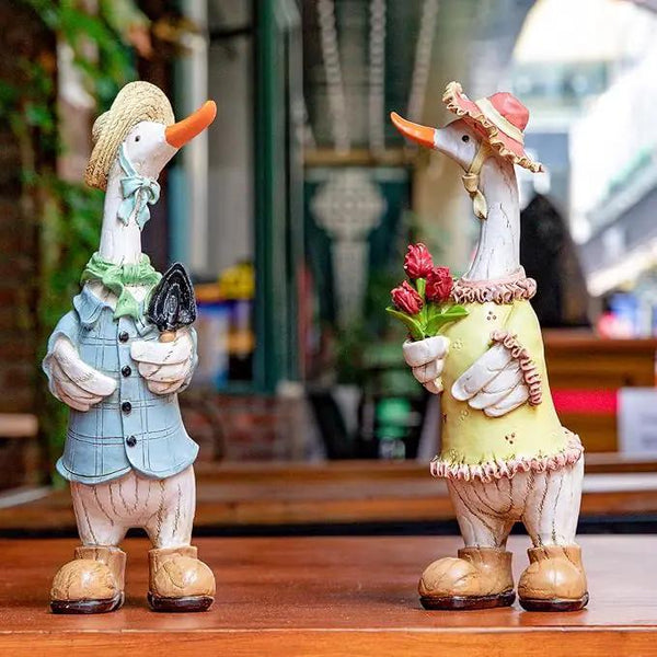 Garden Statues Couple Duck, Funny Cartoon Duck Garden Statues Indoor Outdoor Decorations Cute Ducks Art Décor Goose for Yard Home Garden Patio and Office (2- Pack), photo 2 of 9